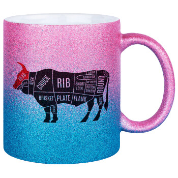 Diagrams for butcher shop, Κούπα Χρυσή/Μπλε Glitter, κεραμική, 330ml