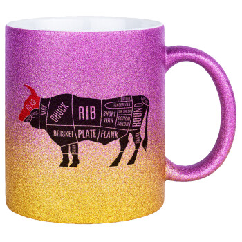 Diagrams for butcher shop, Κούπα Χρυσή/Ροζ Glitter, κεραμική, 330ml