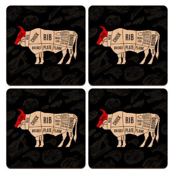 Diagrams for butcher shop, ΣΕΤ x4 Σουβέρ ξύλινα τετράγωνα plywood (9cm)