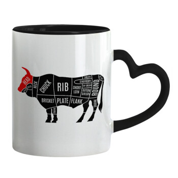 Diagrams for butcher shop, Mug heart black handle, ceramic, 330ml