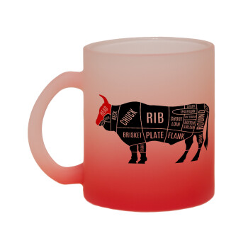 Diagrams for butcher shop, Κούπα γυάλινη δίχρωμη με βάση το κόκκινο ματ, 330ml