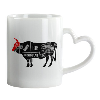 Diagrams for butcher shop, Κούπα καρδιά χερούλι λευκή, κεραμική, 330ml