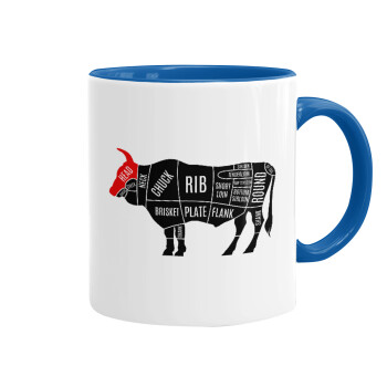 Diagrams for butcher shop, Mug colored blue, ceramic, 330ml