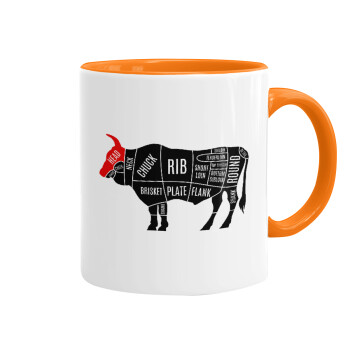 Diagrams for butcher shop, Mug colored orange, ceramic, 330ml