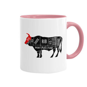 Diagrams for butcher shop, Mug colored pink, ceramic, 330ml