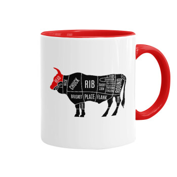 Diagrams for butcher shop, Mug colored red, ceramic, 330ml