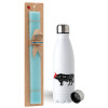 Easter Set, metallic stainless steel water bottle (750ml) & aromatic flat Easter candle (30cm) (TURQUOISE)