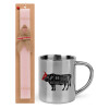 Easter Set, metallic thermal cup (300ml) & aromatic flat Easter candle (30cm) (PINK)
