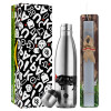 Easter Set, metallic stainless thermos flask (500ml) & scented flat Easter candle (30cm) (GRAY)