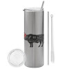 Tumbler stainless steel Silver 600ml, with metal straw & cleaning brush
