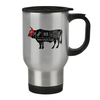 Diagrams for butcher shop, Stainless steel travel mug with lid, double wall 450ml