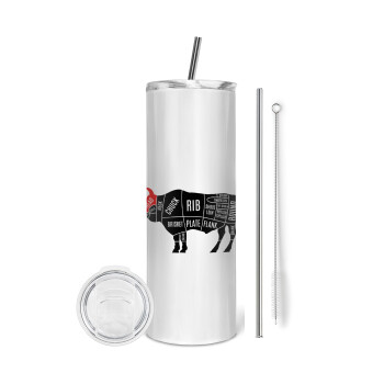 Diagrams for butcher shop, Tumbler ποτήρι θερμό από ανοξείδωτο ατσάλι 600ml, με μεταλλικό καλαμάκι & βούρτσα καθαρισμού