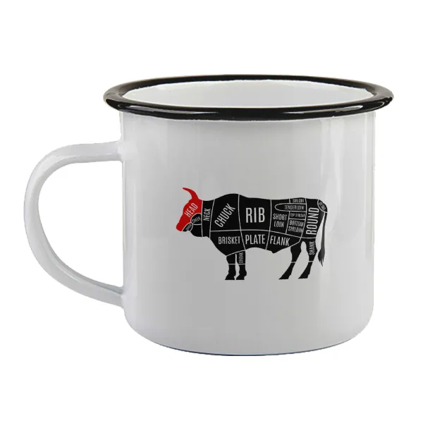 Diagrams for butcher shop — Enamel mug with black rim, 360ml