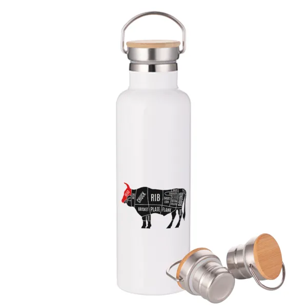 Diagrams for butcher shop — Μεταλλικό παγούρι θερμός (Stainless steel) Λευκό με ξύλινο καπάκι (bamboo), διπλού τοιχώματος, 750ml