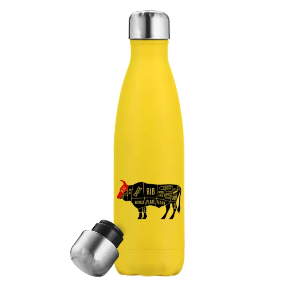 Diagrams for butcher shop — Yellow Stainless Steel Metallic Thermos, double-walled, 500ml