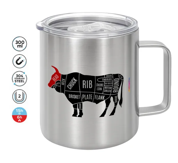Diagrams for butcher shop — Double-walled stainless steel mug 300ml with temperature-retaining lid