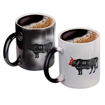 Diagrams for butcher shop, Color changing magic Mug, ceramic, 330ml when adding hot liquid inside, the black colour desappears (1 pcs)