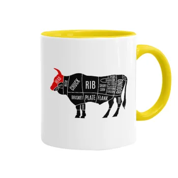 Diagrams for butcher shop, Mug colored yellow, ceramic, 330ml