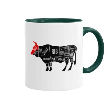 Diagrams for butcher shop, Mug colored green, ceramic, 330ml