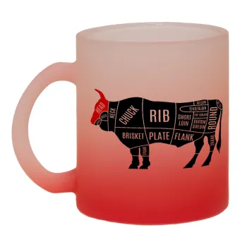 Diagrams for butcher shop, Κούπα γυάλινη δίχρωμη με βάση το κόκκινο ματ, 330ml