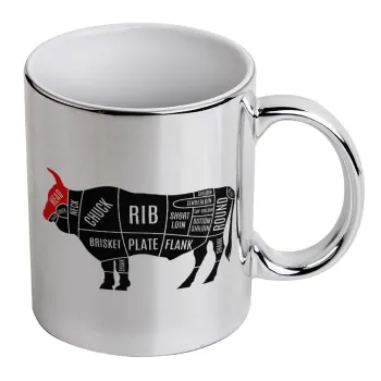 Diagrams for butcher shop, Κούπα κεραμική, ασημένια καθρέπτης, 330ml