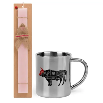 Diagrams for butcher shop, Easter Set, metallic thermal cup (300ml) & aromatic flat Easter candle (30cm) (PINK)