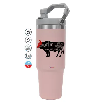 Diagrams for butcher shop, Pink color, 890ml (30oz) stainless Steel Tumbler with Handle