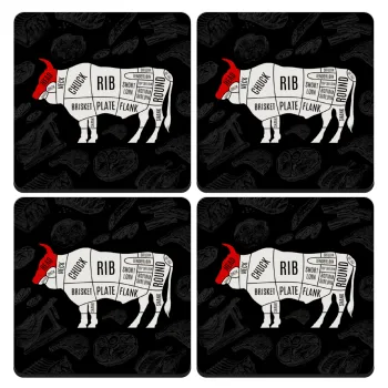 Diagrams for butcher shop, ΣΕΤ 4 Σουβέρ ξύλινα τετράγωνα (9cm)