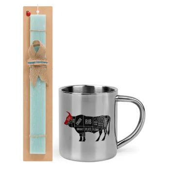 Diagrams for butcher shop, Easter Set, metallic thermal cup (300ml) & aromatic flat Easter candle (30cm) (TURQUOISE)