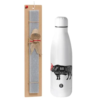 Diagrams for butcher shop, Easter Set, metallic stainless thermos bottle (500ml) & scented flat Easter candle (30cm) (GRAY)