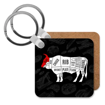 Diagrams for butcher shop, Μπρελόκ Ξύλινο τετράγωνο MDF