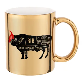 Diagrams for butcher shop, Mug ceramic, gold mirror, 330ml