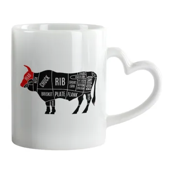 Diagrams for butcher shop, Κούπα καρδιά χερούλι λευκή, κεραμική, 330ml