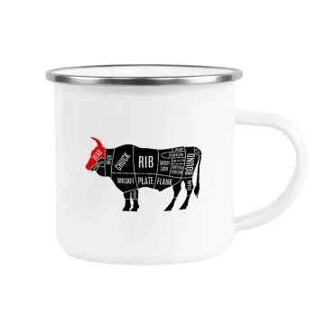 Diagrams for butcher shop, Metallic enamel cup white 360ml