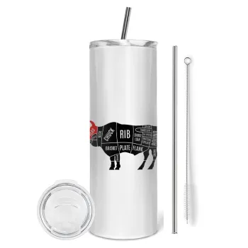 Diagrams for butcher shop, Tumbler ποτήρι θερμό από ανοξείδωτο ατσάλι 600ml, με μεταλλικό καλαμάκι & βούρτσα καθαρισμού