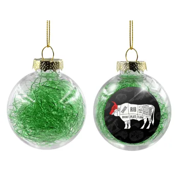 Diagrams for butcher shop, Transparent Christmas tree ball ornament with green filling 8cm
