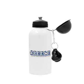 Greece happy name, Metal water bottle, White, aluminum 500ml