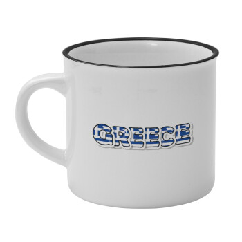 Greece happy name, Κούπα κεραμική vintage Λευκή/Μαύρη 230ml