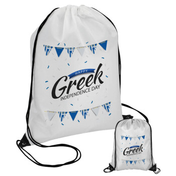 Happy GREEK Independence day, Τσάντα πουγκί με μαύρα κορδόνια 45χ35cm (1 τεμάχιο)