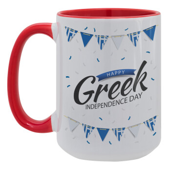 Happy GREEK Independence day, Κούπα Mega 15oz, κεραμική Κόκκινη, 450ml