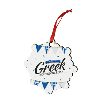 Happy GREEK Independence day, Χριστουγεννιάτικο στολίδι snowflake ξύλινο 7.5cm