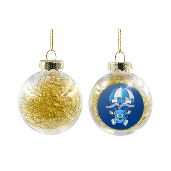 Ζήτω η Ελλάς, ζήτω το Έθνος!, Χριστουγεννιάτικη μπάλα δένδρου διάφανη με χρυσό γέμισμα 8cm