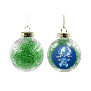 Ζήτω η Ελλάς, ζήτω το Έθνος!, Χριστουγεννιάτικη μπάλα δένδρου διάφανη με πράσινο γέμισμα 8cm