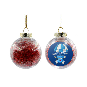 Ζήτω η Ελλάς, ζήτω το Έθνος!, Χριστουγεννιάτικη μπάλα δένδρου διάφανη με κόκκινο γέμισμα 8cm