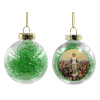 Transparent Christmas tree ball ornament with green filling 8cm