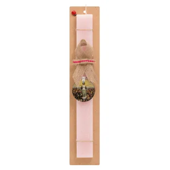 Η Ελλάς Ευγνωμονούσα, Easter Set, wooden keychain & scented flat Easter candle (30cm) (PINK)