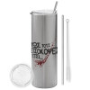 Tumbler stainless steel Silver 600ml, with metal straw & cleaning brush
