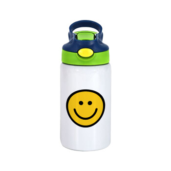 Smile classic, Children's hot water bottle, stainless steel, with safety straw, green, blue (350ml)