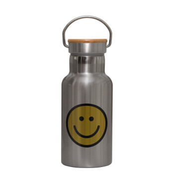 Smile classic, Stainless steel metallic thermos flask, silver with a bamboo lid, double-walled, 350ml.