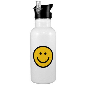 Smile classic, White water bottle with straw, stainless steel 600ml